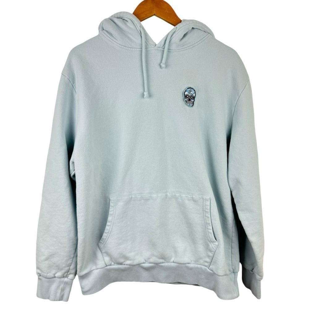 Suspicious Antwerp Baby Blue Skull Logo Hoodie Sweatshirt XL Embroidered Patch